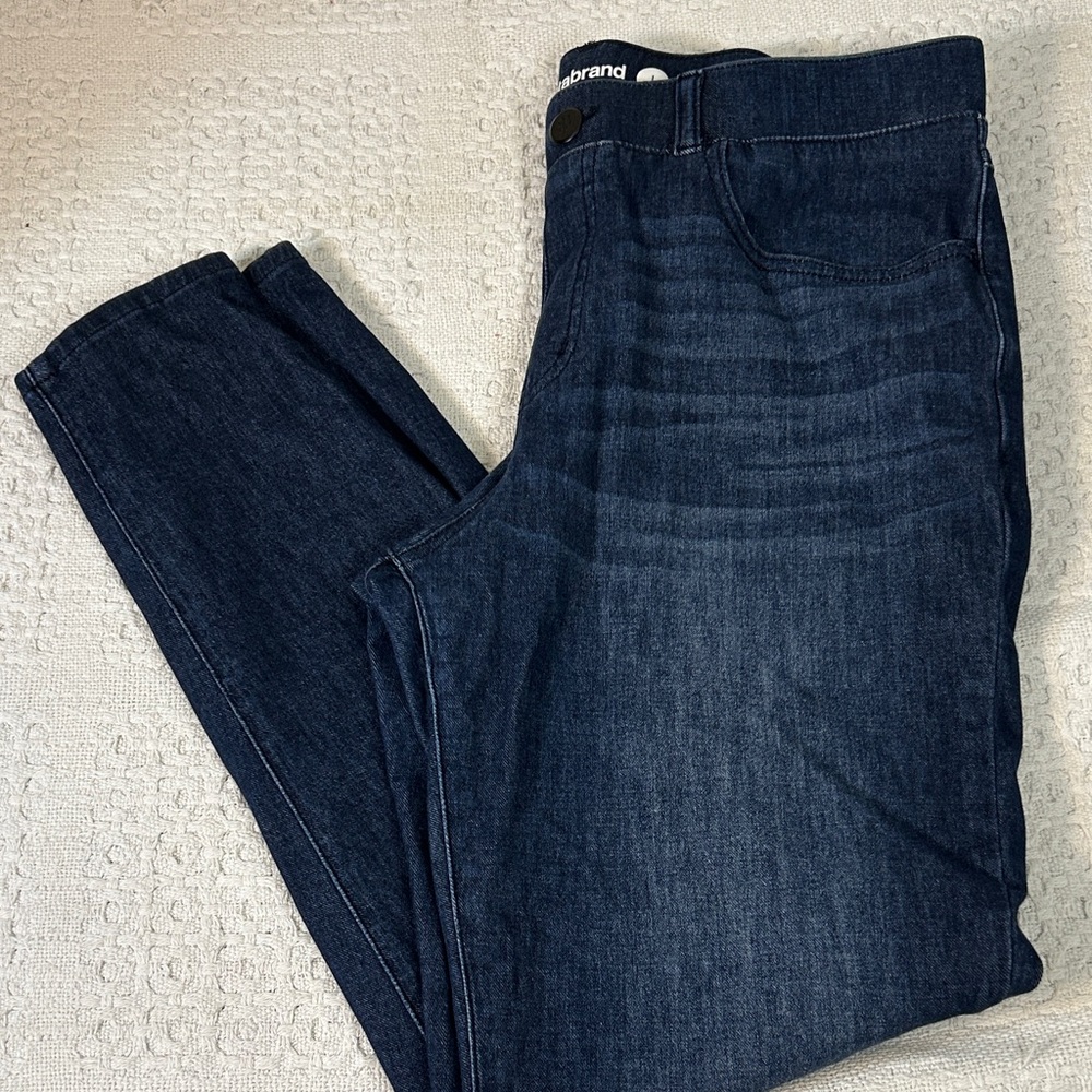 Betabrand Deep Indigo yoga denim 4 pocket skinny leg jeans women's Size Large